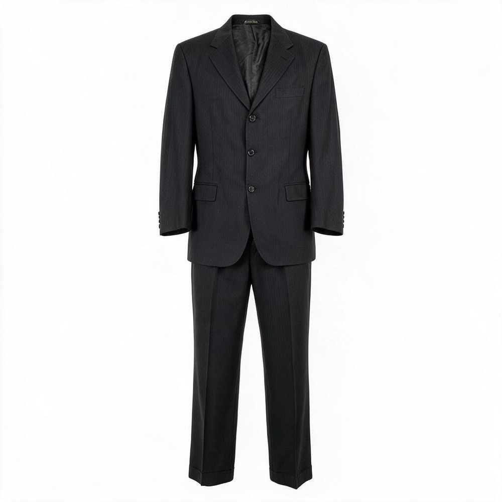 Giorgio Valentini Suit Mens 44S Black Pinstripe Super 130s Wool Italy 2pc #3030